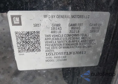 2018 Chevrolet Malibu Lt z USA, uszkodzony, nr VIN 1G1ZD5ST1JF170813